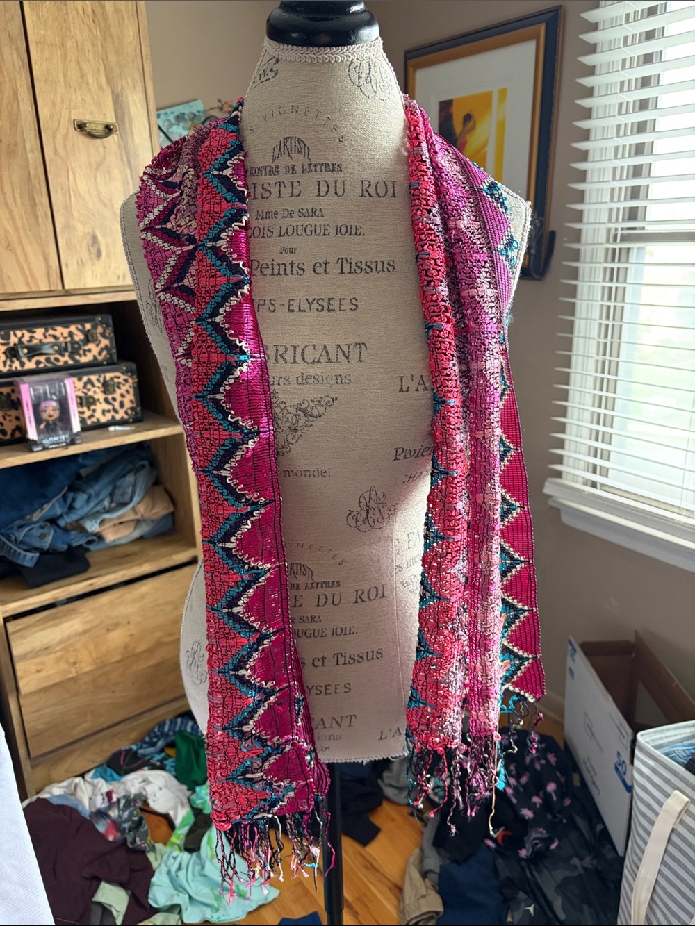 Pink Geometric Woven Scarf - Women's Accessory